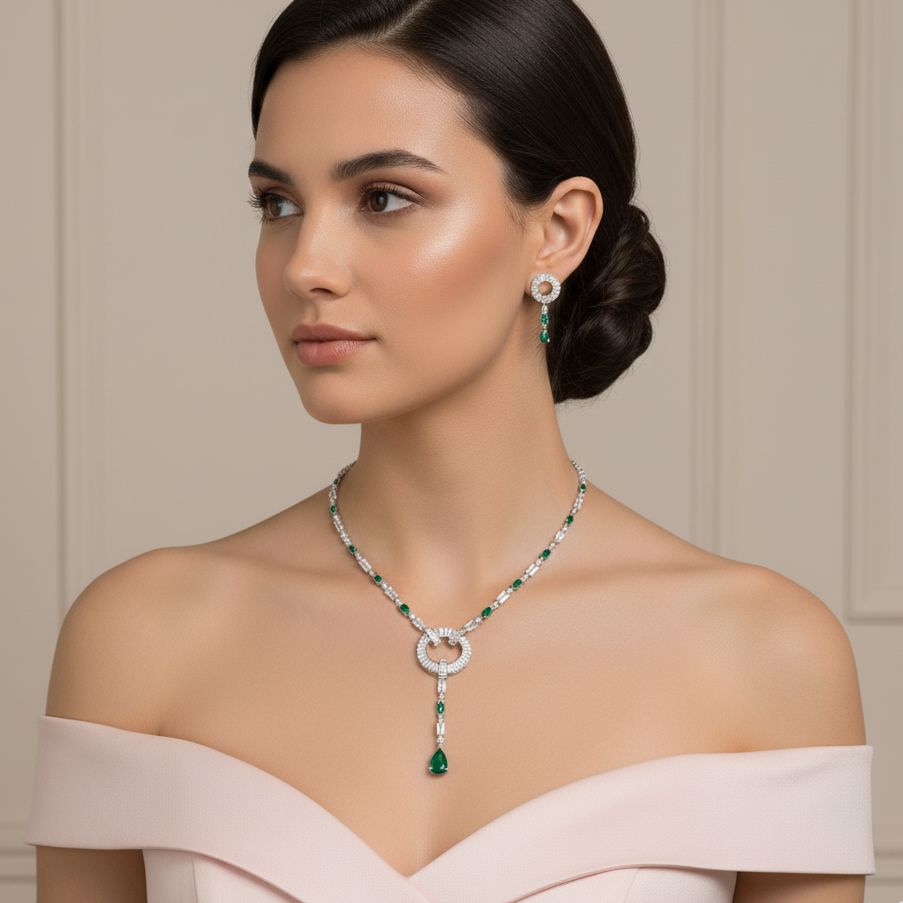 Olivia Necklace Set-Green-Edgy Collection