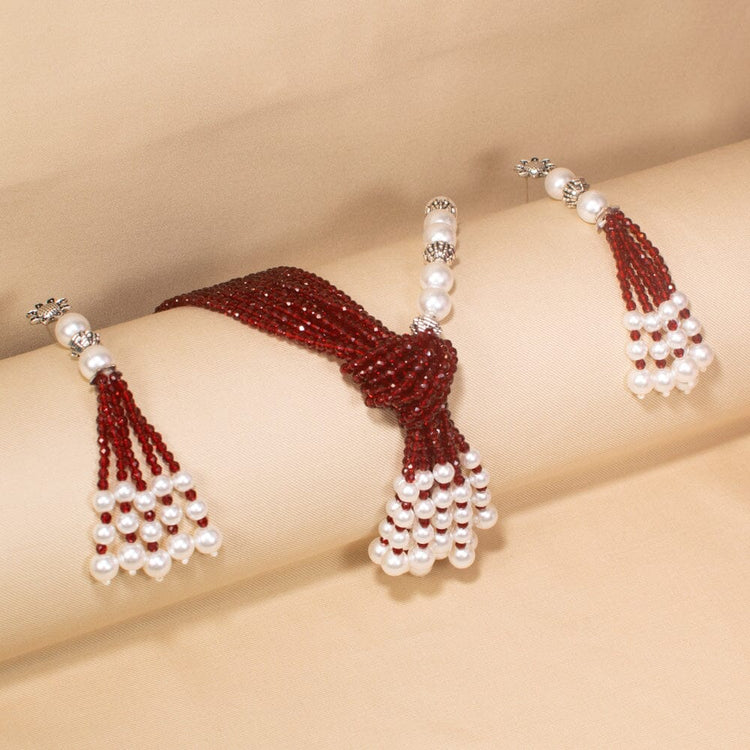 Ormira Necklace Set-Red-Pratha Collection