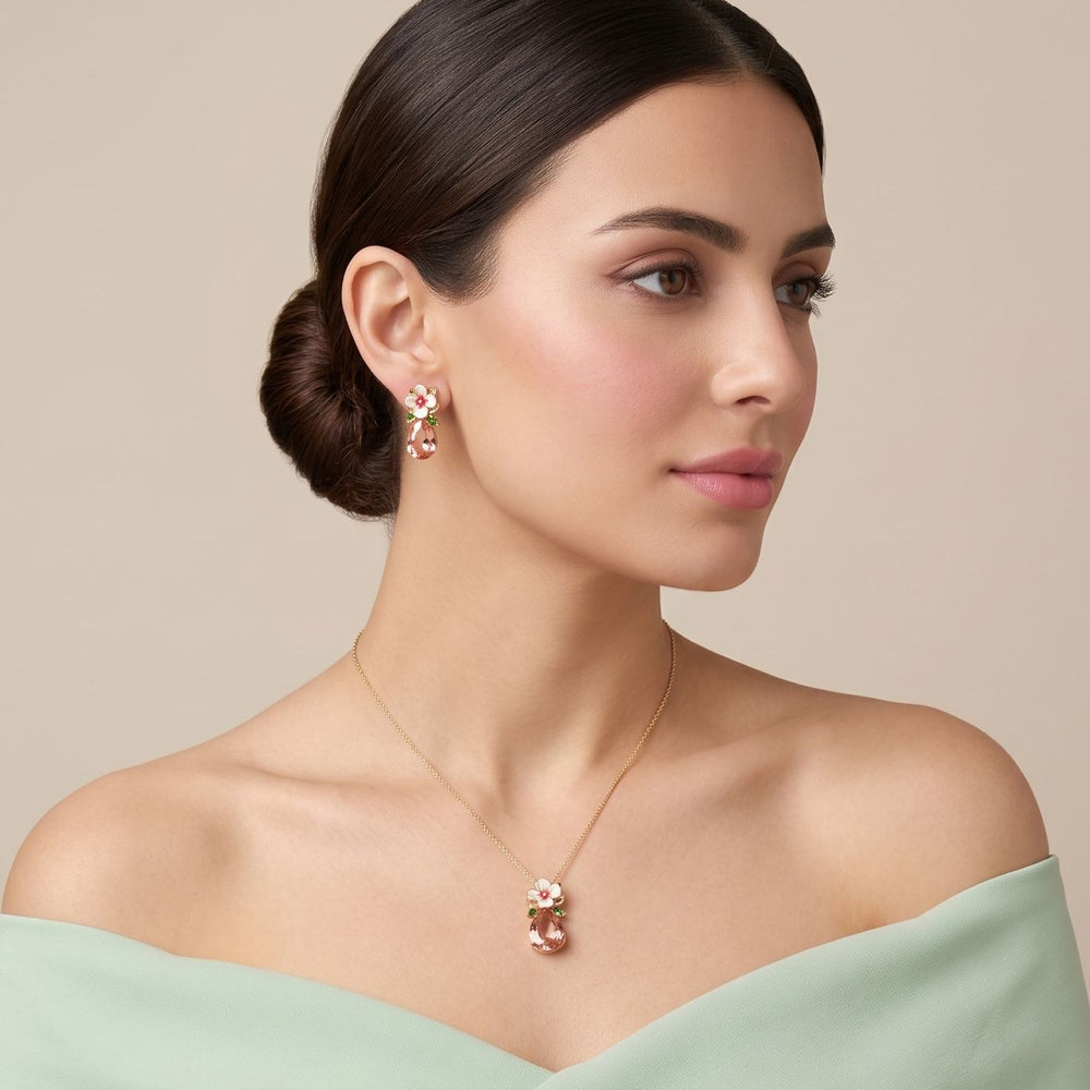 Peach Flora Drop Pendant Set