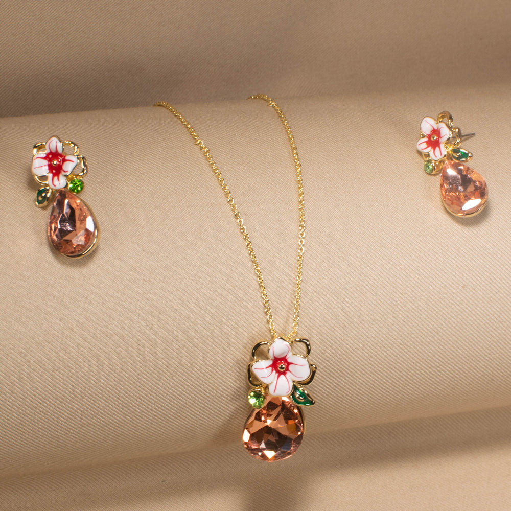 Peach Flora Drop Pendant Set