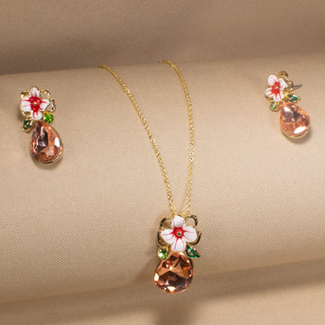 Peach Flora Drop Pendant Set