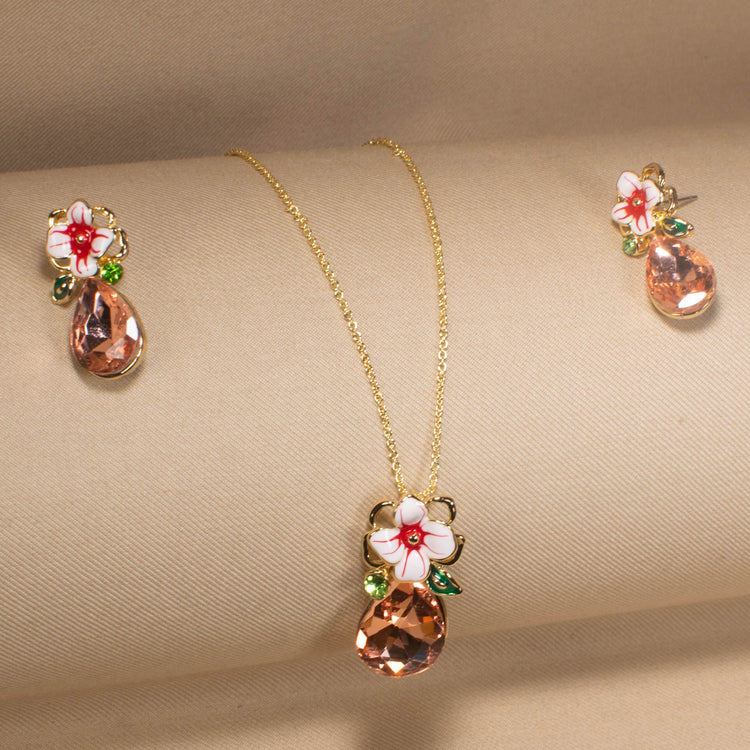 Peach Flora Drop Pendant Set