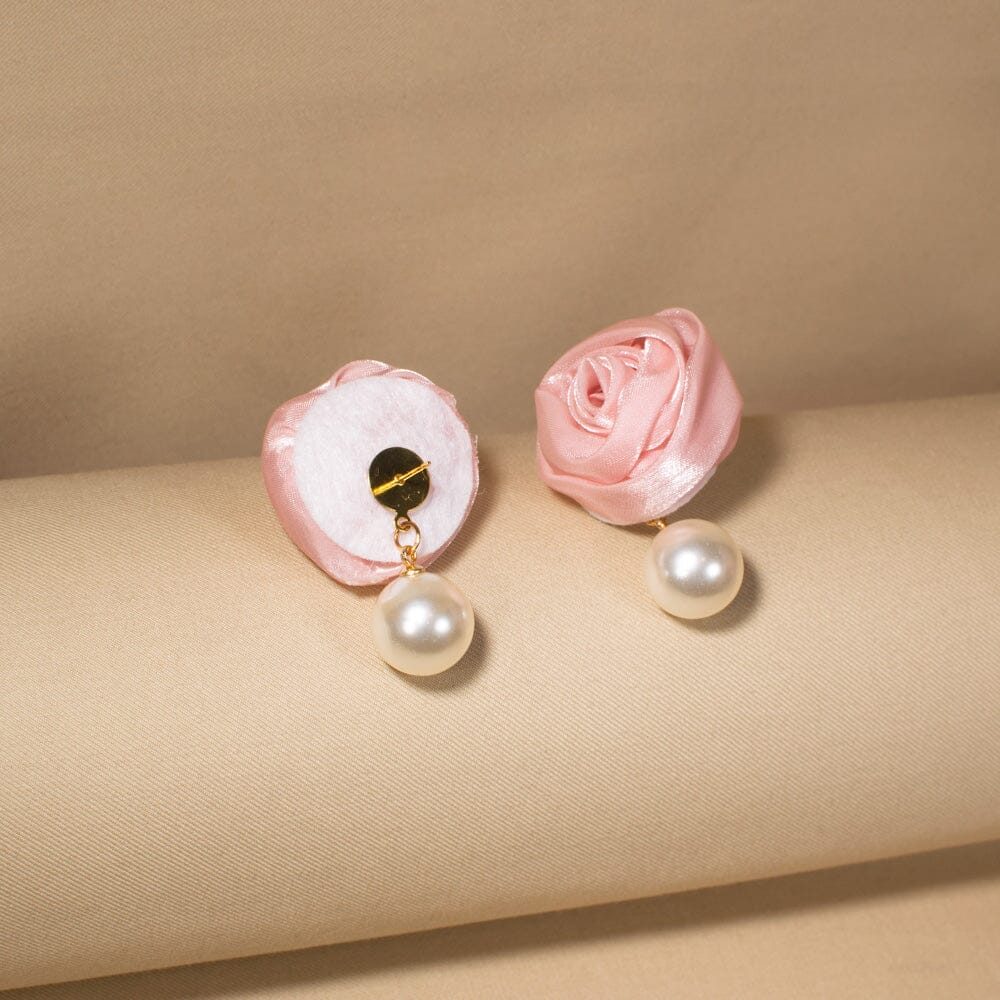 Pearl Rosette Earrings - Pink