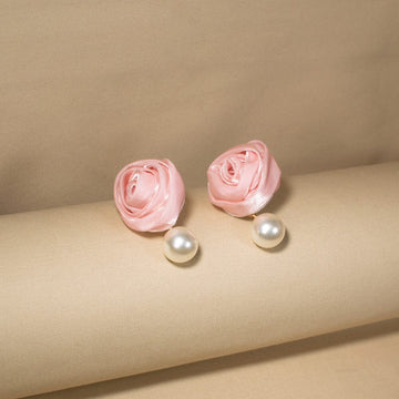 Pearl Rosette Earrings - Pink