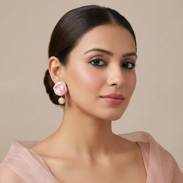 Pearl Rosette Earrings - Pink