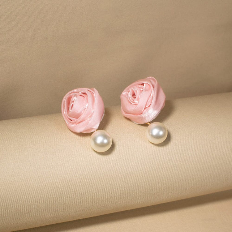 Pearl Rosette Earrings - Pink