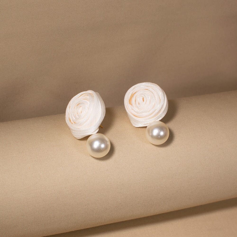 Pearl Rosette Earrings - White