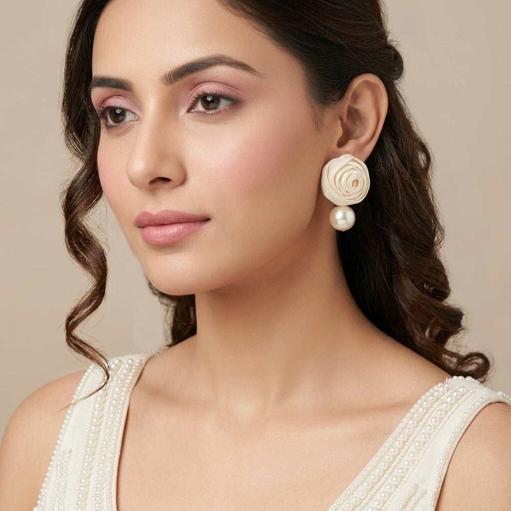 Pearl Rosette Earrings - White
