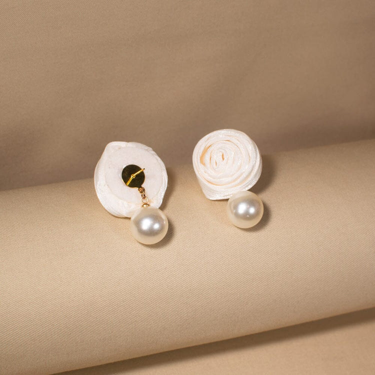 Pearl Rosette Earrings - White