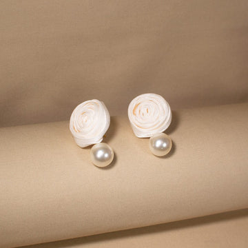 Pearl Rosette Earrings - White