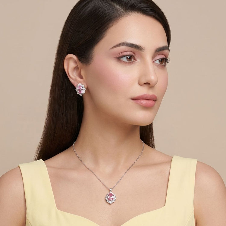 Pink Princess Halo Pendant Set