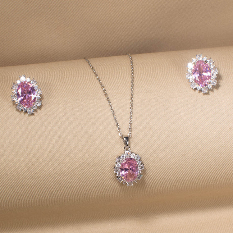 Pink Princess Halo Pendant Set