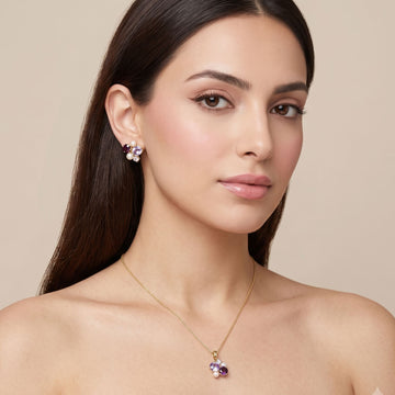 Plum & Pearl Cluster Pendant Set