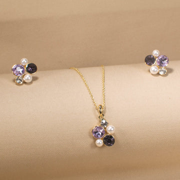 Plum & Pearl Cluster Pendant Set