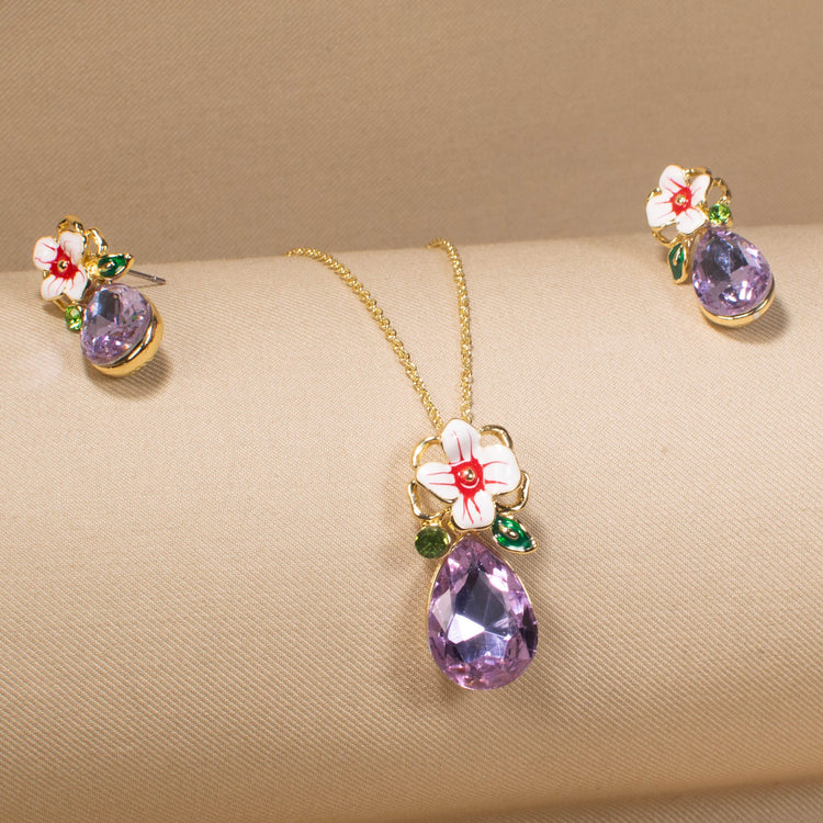 Purple Flora Drop Pendant Set