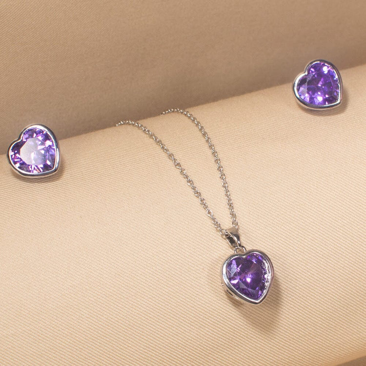 Radiant Heart Pendant Set-Purple-Minima Collection