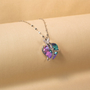 Rainbow Heart Chain Pendant (No earrings)
