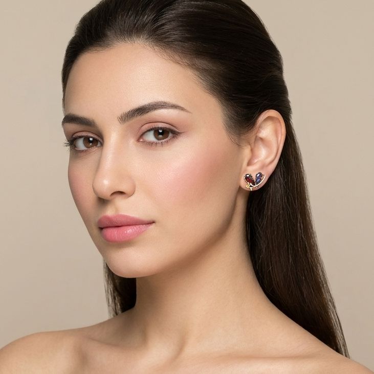 Rainbow Heart Cluster Studs