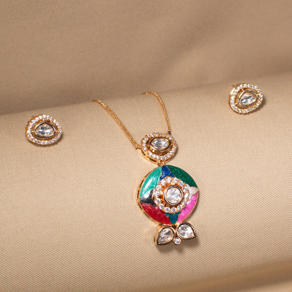 Rangoli Enamel Pendant Set