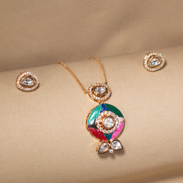 Rangoli Enamel Pendant Set