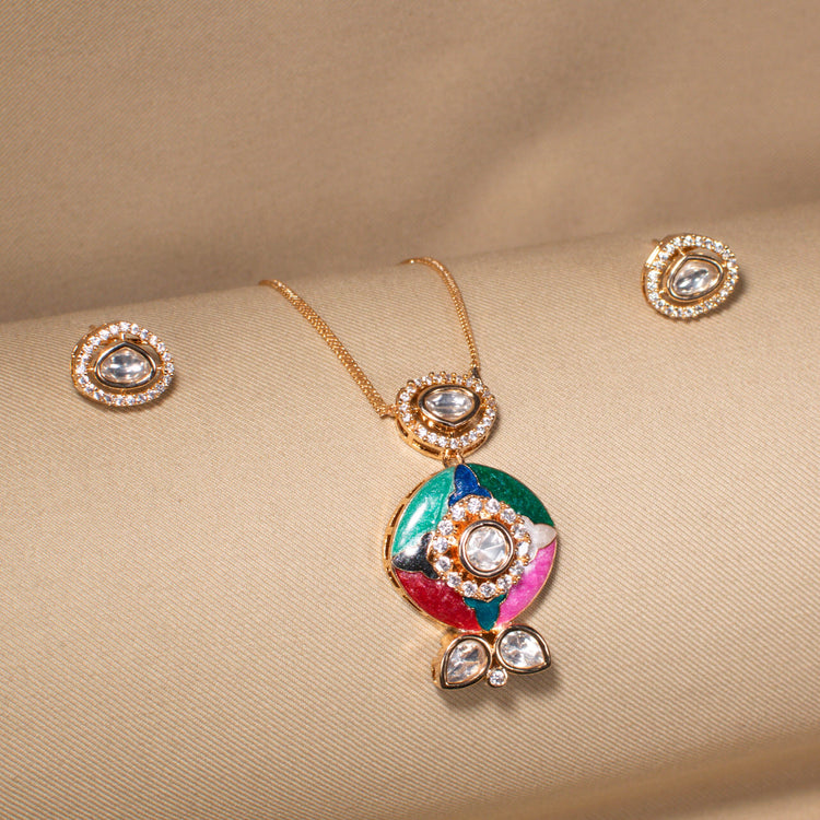 Rangoli Enamel Pendant Set