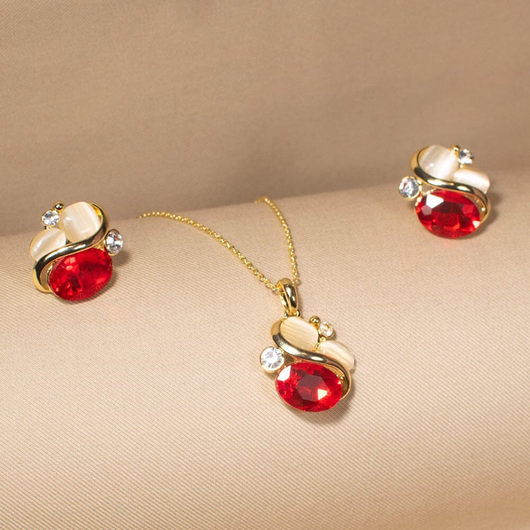 Red Glitz Charm Pendant Set