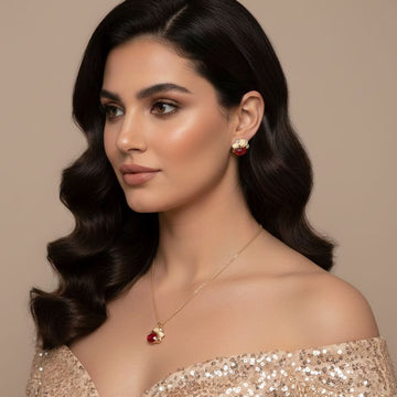 Red Glitz Charm Pendant Set