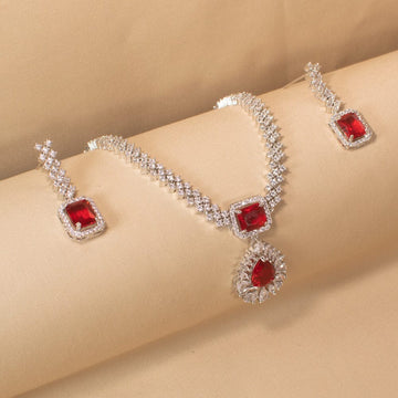 Rishma Crystal Necklace Set - Red