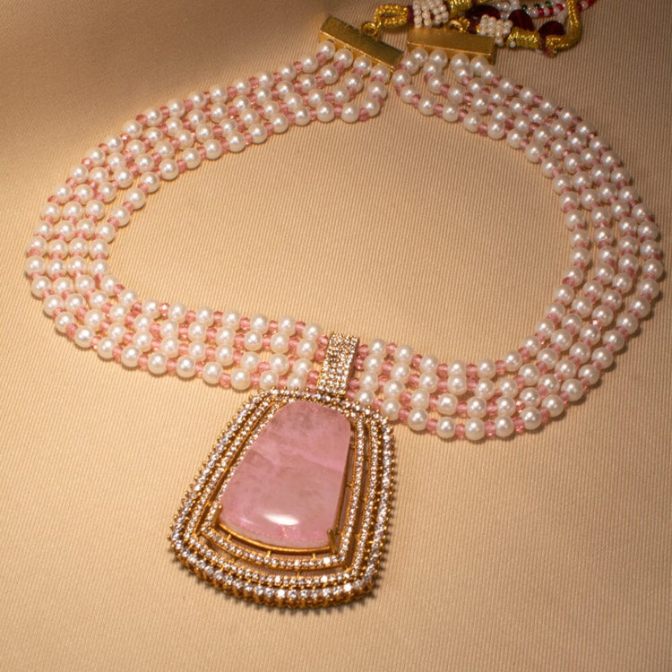 Rivaah Pearl Necklace Set - Pink