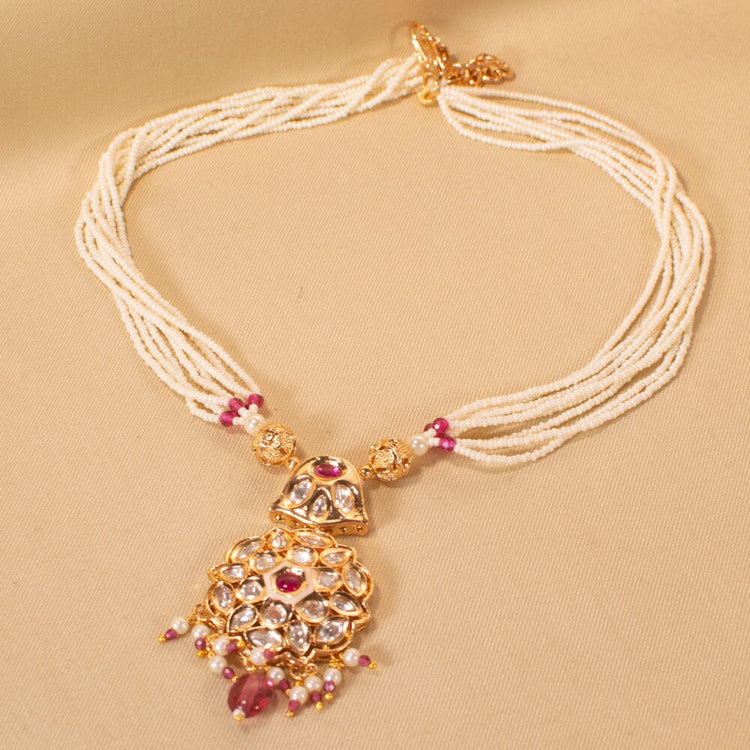 Roopsi Kundan Necklace Set - Pink - Pratha Collection