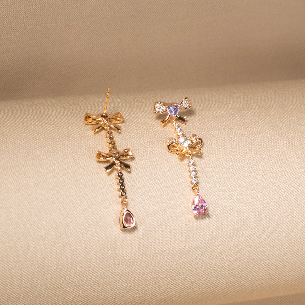Rosy Bow Tiered Earrings