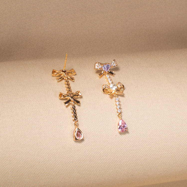 Rosy Bow Tiered Earrings