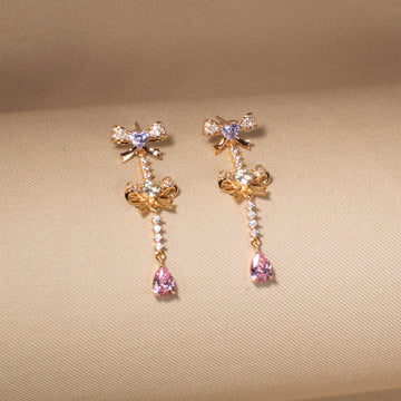Rosy Bow Tiered Earrings