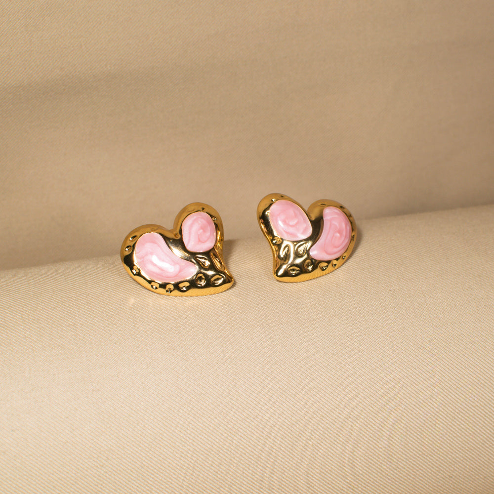 Rosy Dreamscape Heart Studs