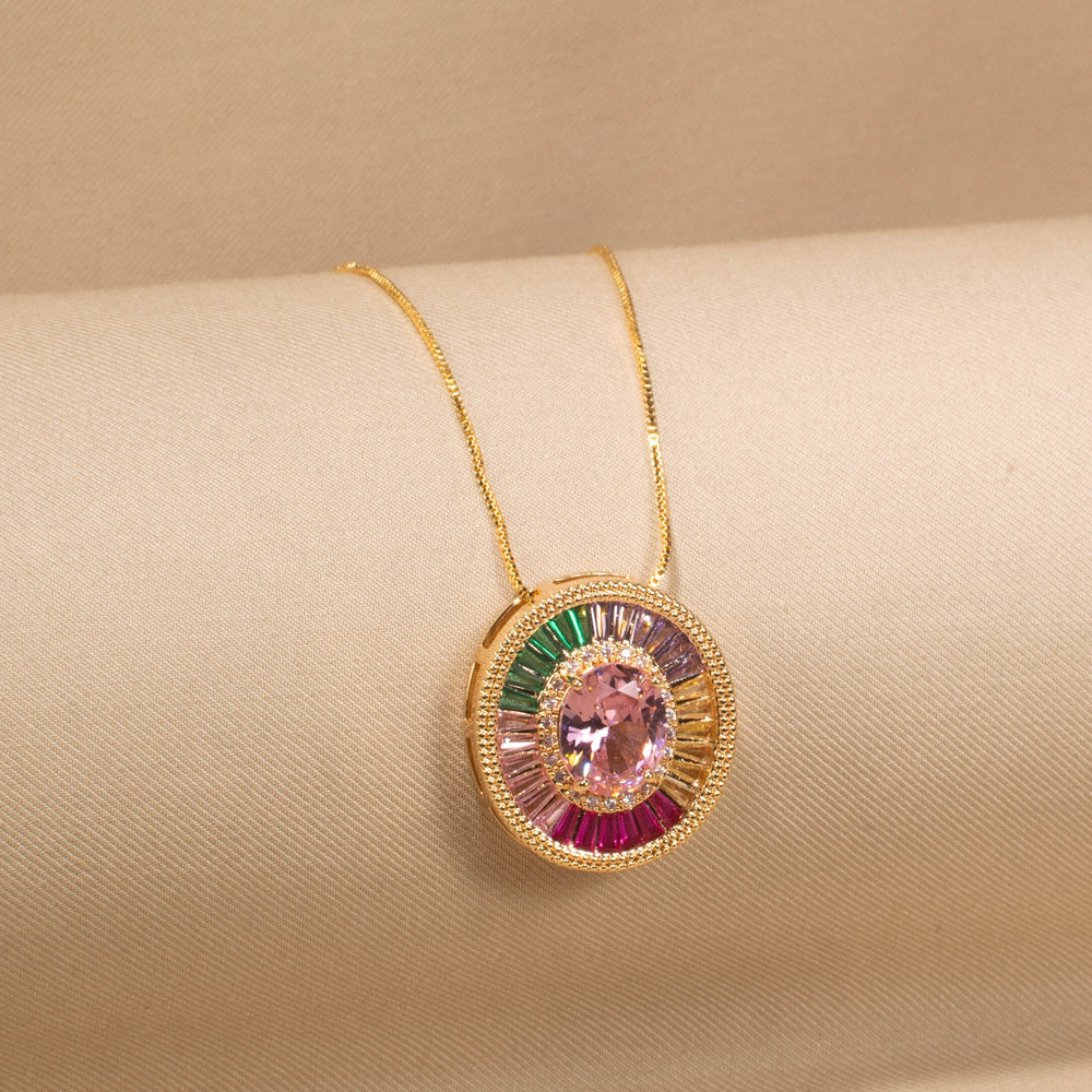Rosy Prism Disc Pendant Set