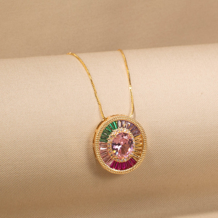 Rosy Prism Disc Pendant Set