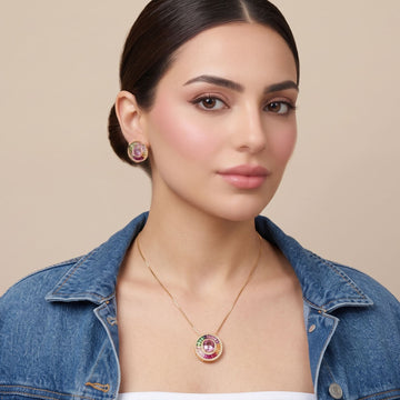 Rosy Prism Disc Pendant Set