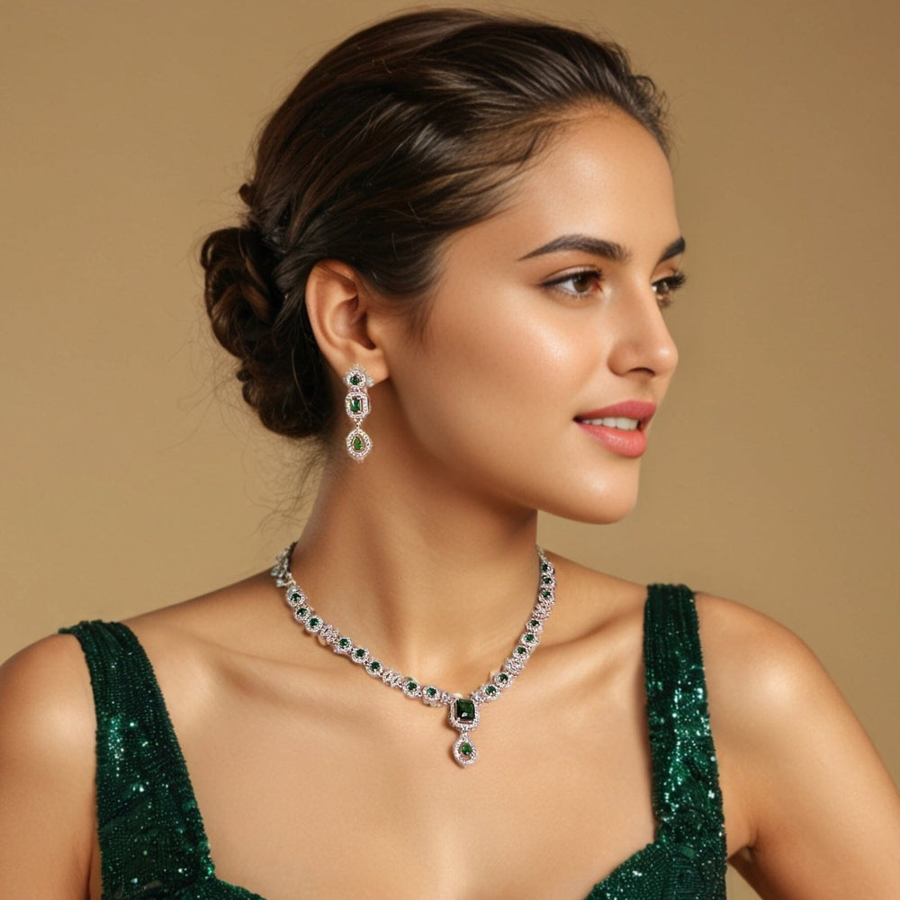 Rubab Necklace Set - Emerald Green