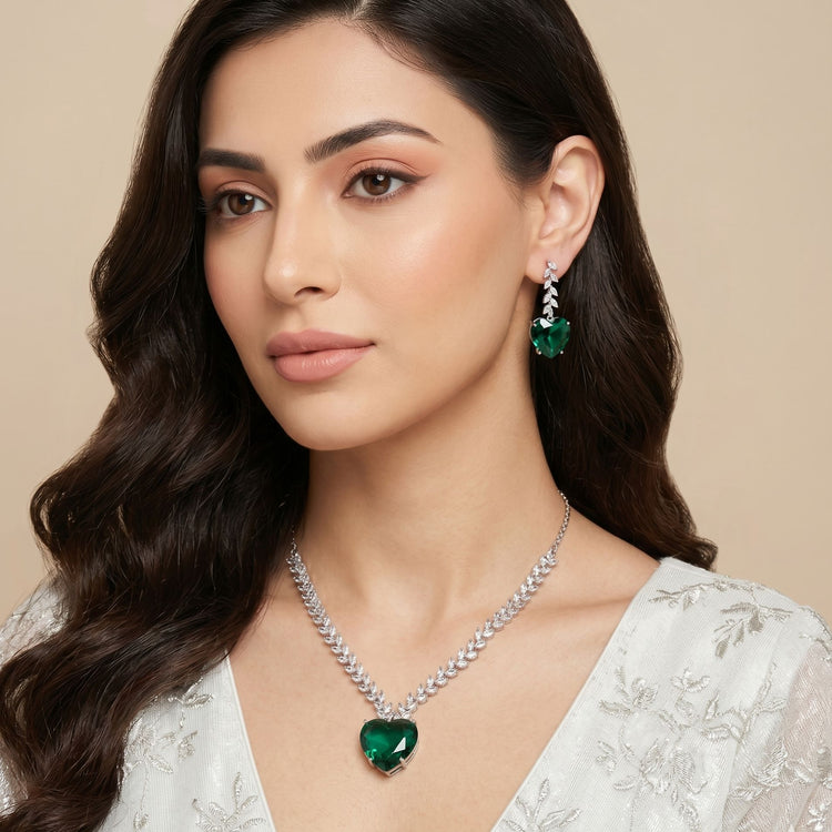Sacred Heart Emerald Necklace Set