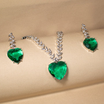 Sacred Heart Emerald Necklace Set