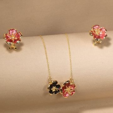 Scarlet Petal Duo Pendant Set