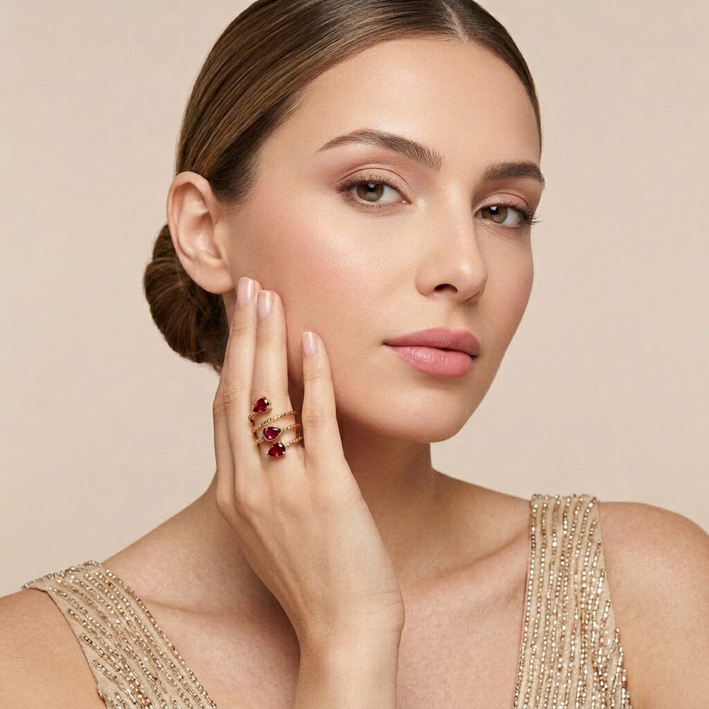 Scarlet Spiral Teardrop Ring