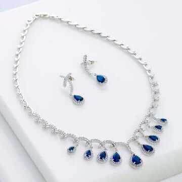 Senorita Blue Crystal Necklace Set - BlingVine Jewelry