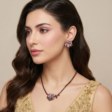 Seraphine Statement Necklace Set-Red-Glitterati Collection
