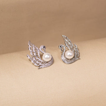 Silver Swan Kiss Studs - Edgy Collection