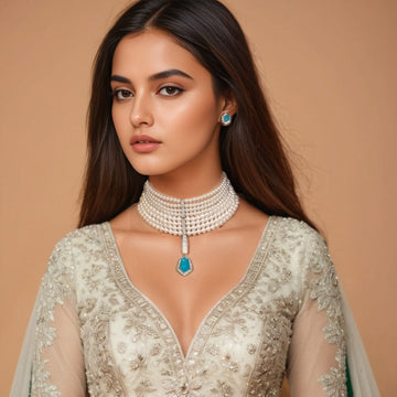 Siyali Statement Pearl Choker - Blue