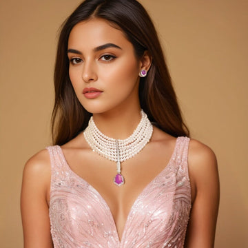 Siyali Statement Pearl Choker - Pink