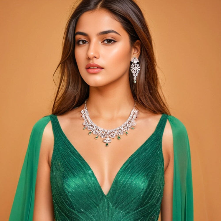 Starlace Necklace Set-Green-Glitterati Collection