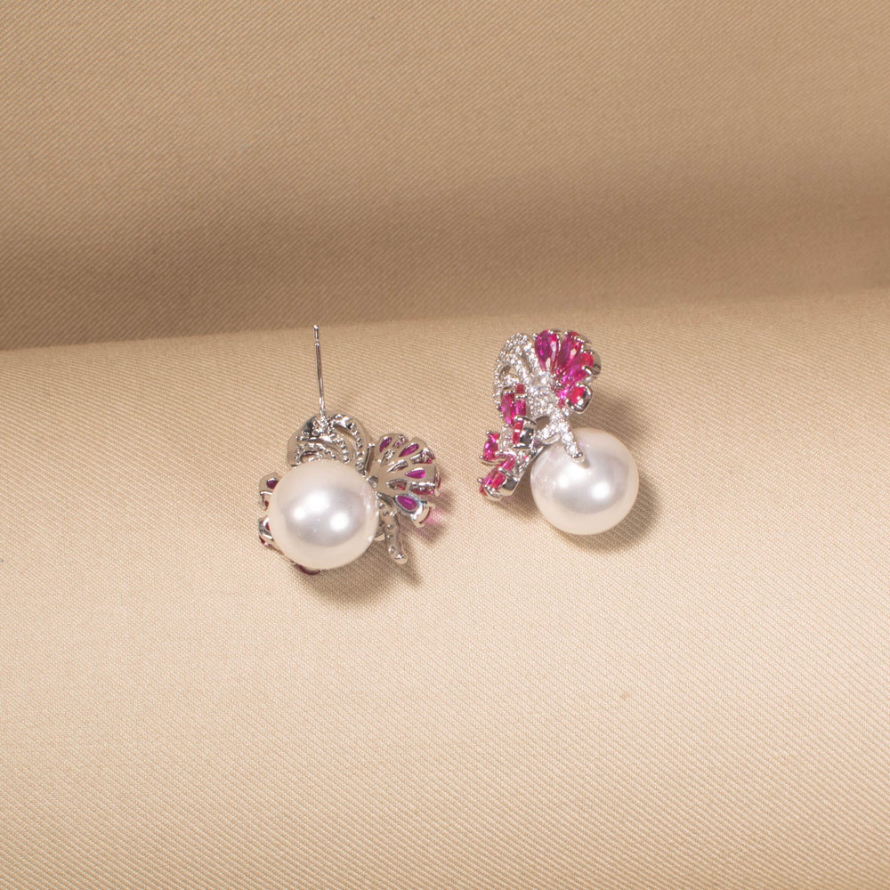 Starry Bloom Pearl Earrings - Pink