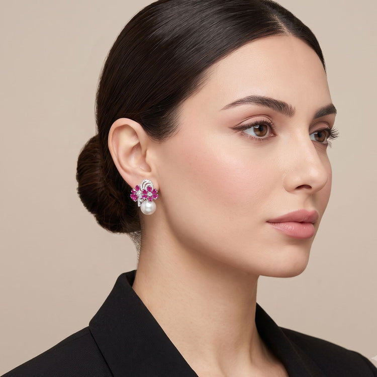 Starry Bloom Pearl Earrings - Pink